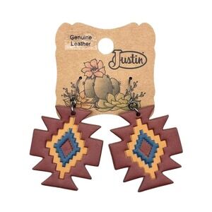 Justin Aztec Design Multicolor Dangle Earrings Western Theme
